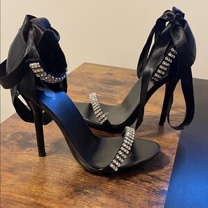 PLAYBOY Black Heels with Rhinestone Straps